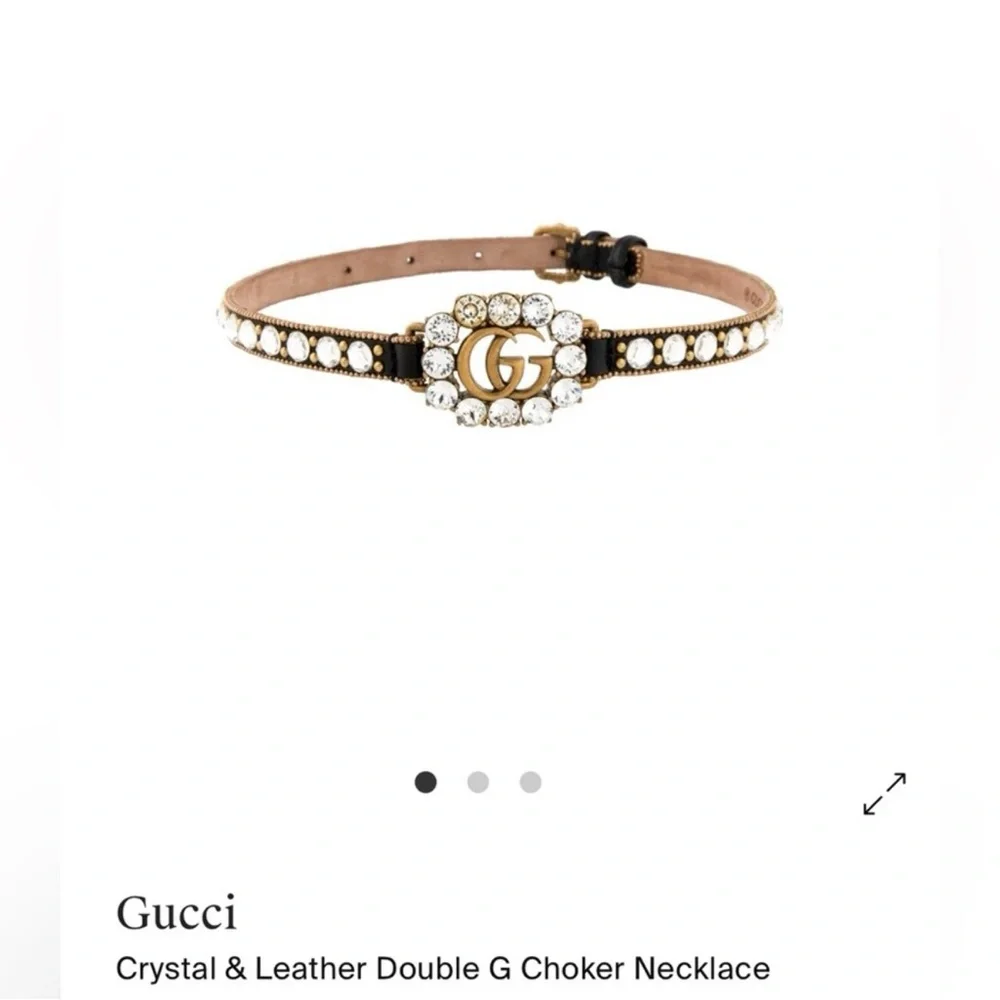 Gucci Calfskin Crystal Embellished Double G Choker Necklace Black - Picture 11 of 13